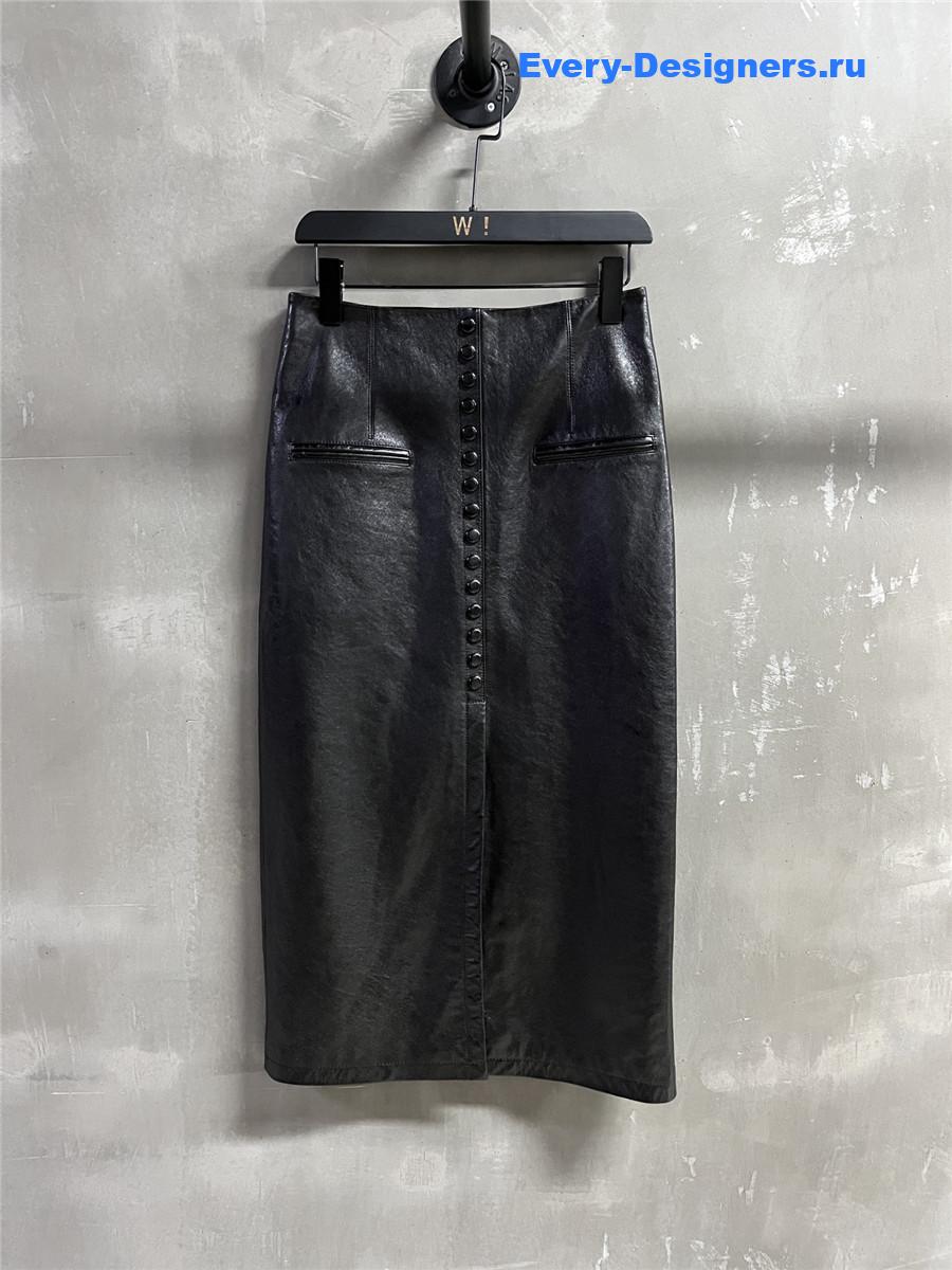 D10r black leather midi length skirt