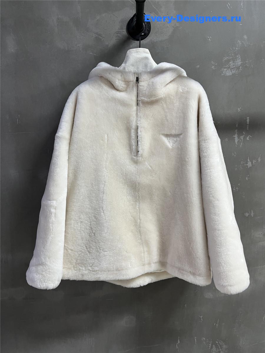 Pra*a ivory shearling hooded jacket