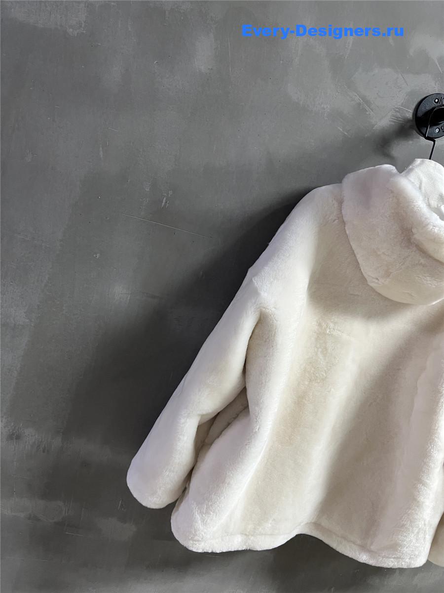 Pra*a ivory shearling hooded jacket