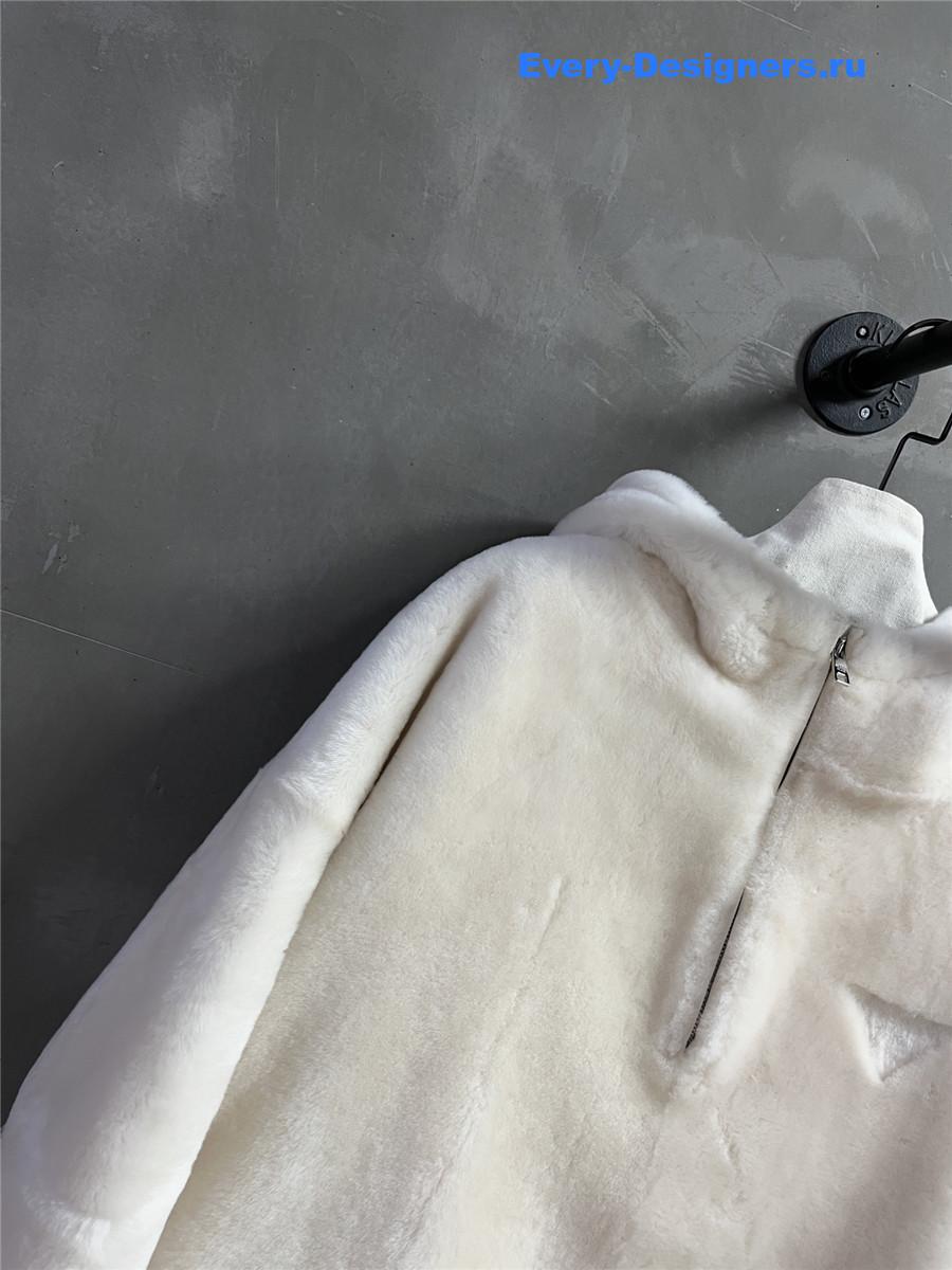 Pra*a ivory shearling hooded jacket