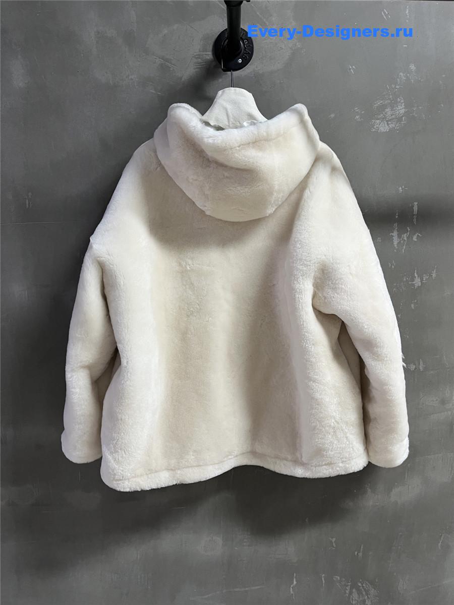 Pra*a ivory shearling hooded jacket
