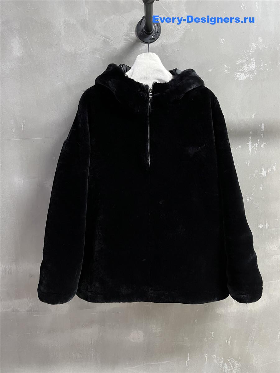 Pra*a black shearling hooded jacket