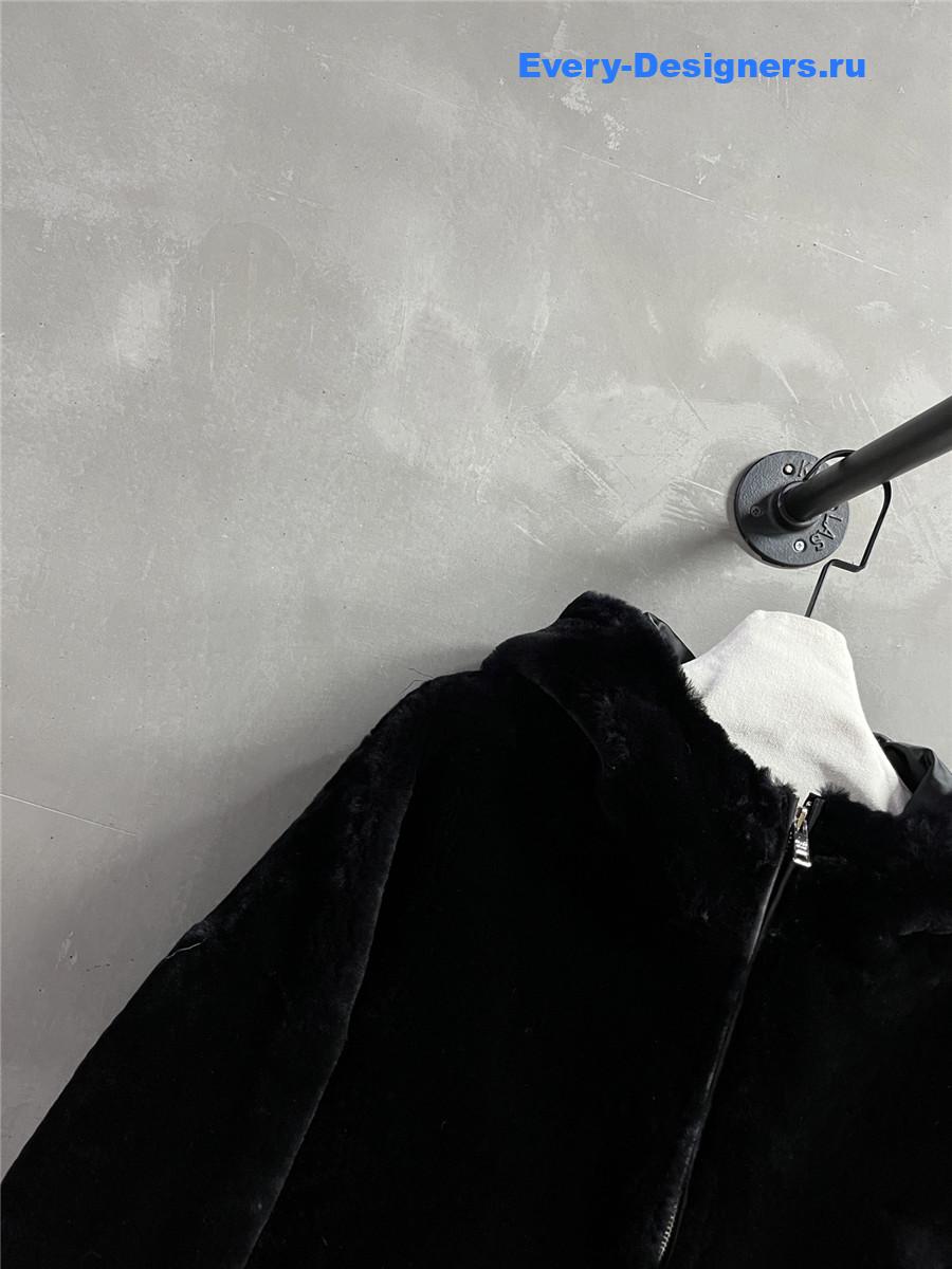 Pra*a black shearling hooded jacket