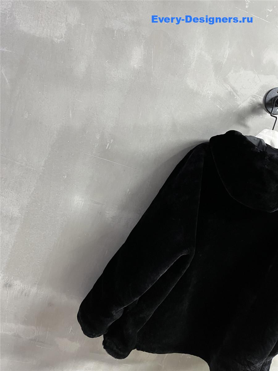 Pra*a black shearling hooded jacket