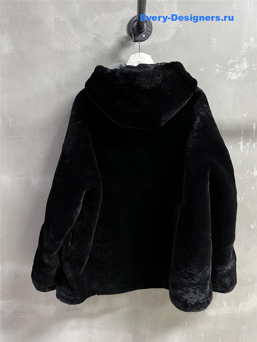 Pra*a black shearling hooded jacket