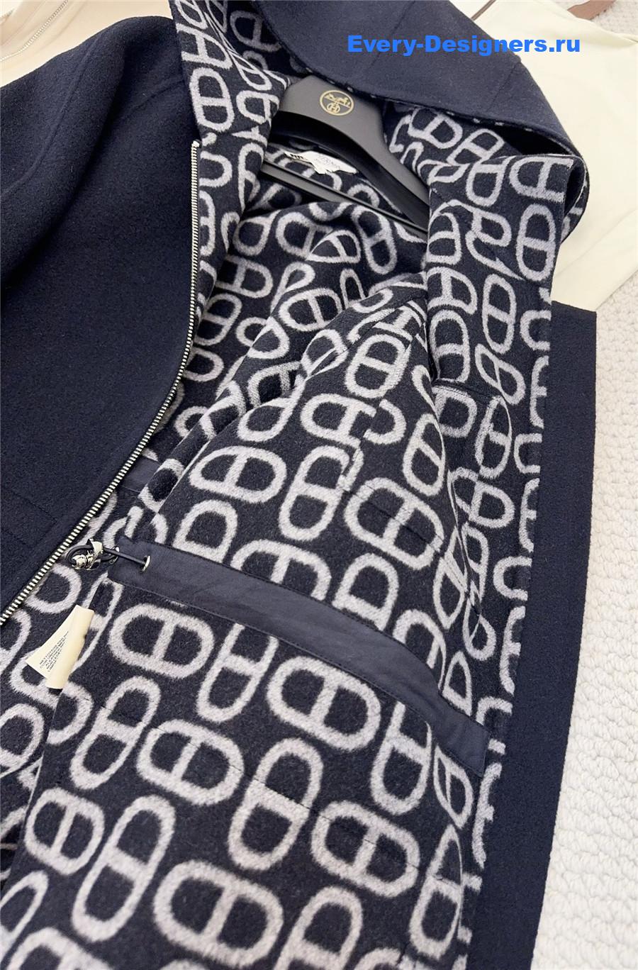 H**me5 dark blue cashmere hooded coat