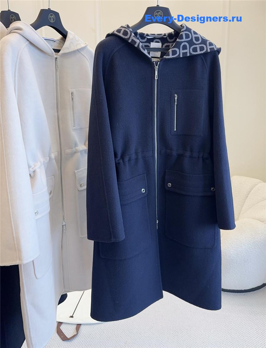 H**me5 dark blue cashmere hooded coat