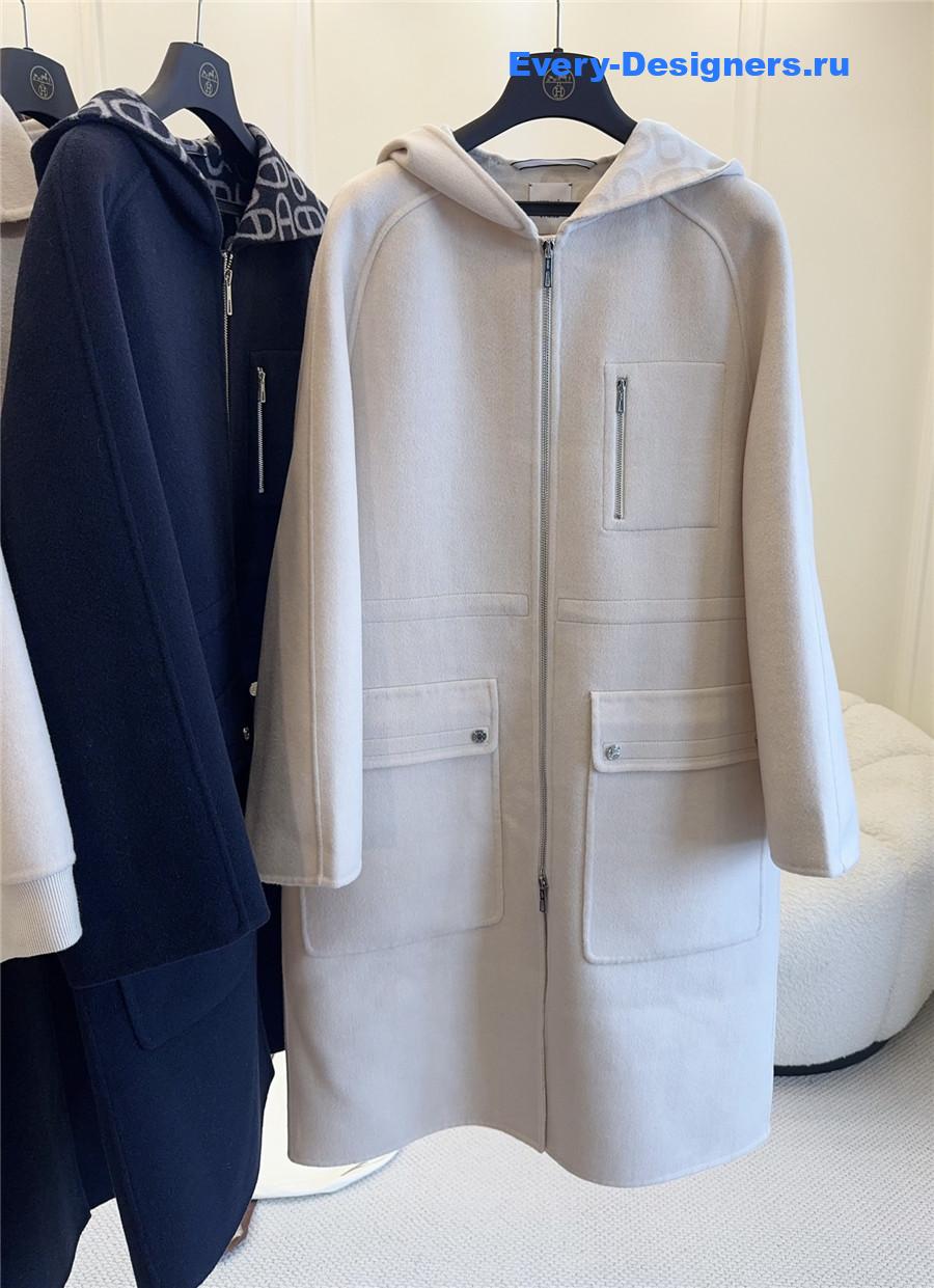 H**me5 white cashmere hooded coat