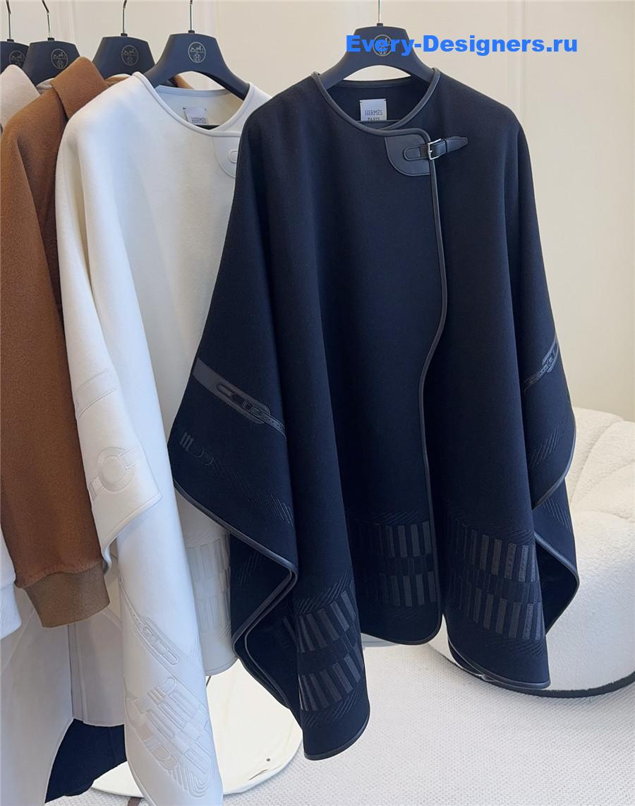 H**me5 black embroidered leather cape