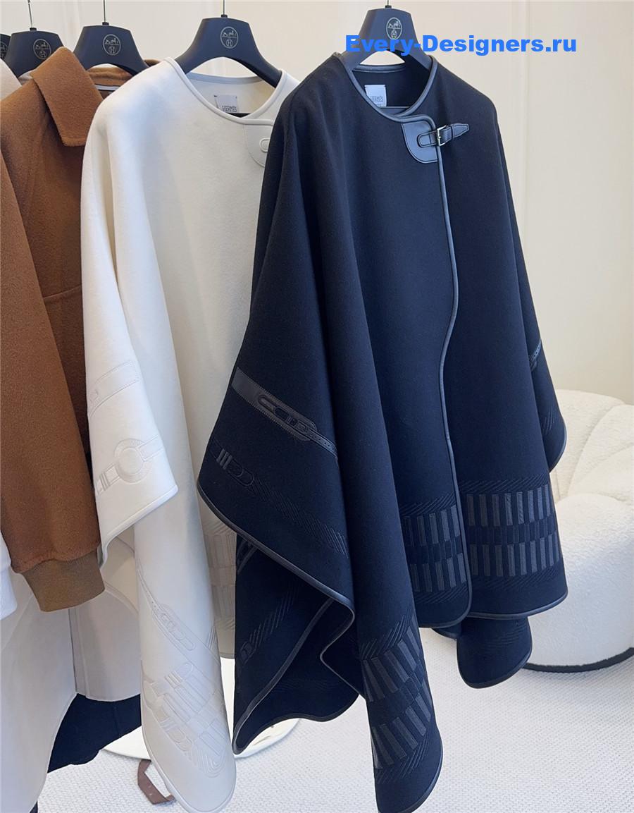 H**me5 black embroidered leather cape