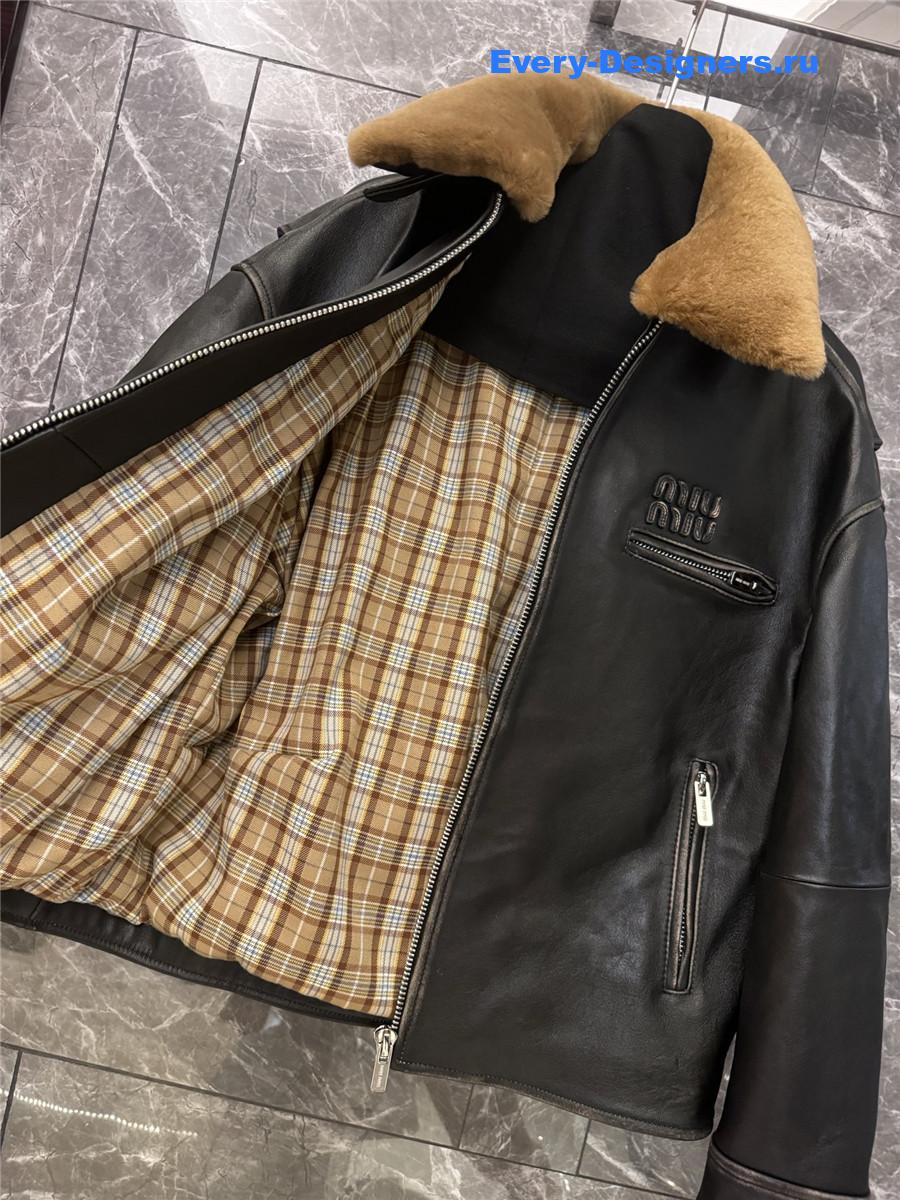 Miu Miu Lamb Shearling Collar Leather Jacket
