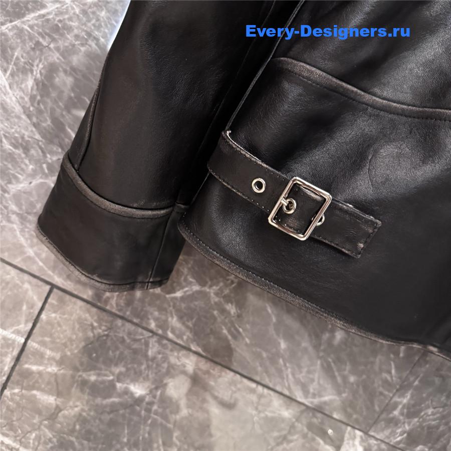 Miu Miu Lamb Shearling Collar Leather Jacket