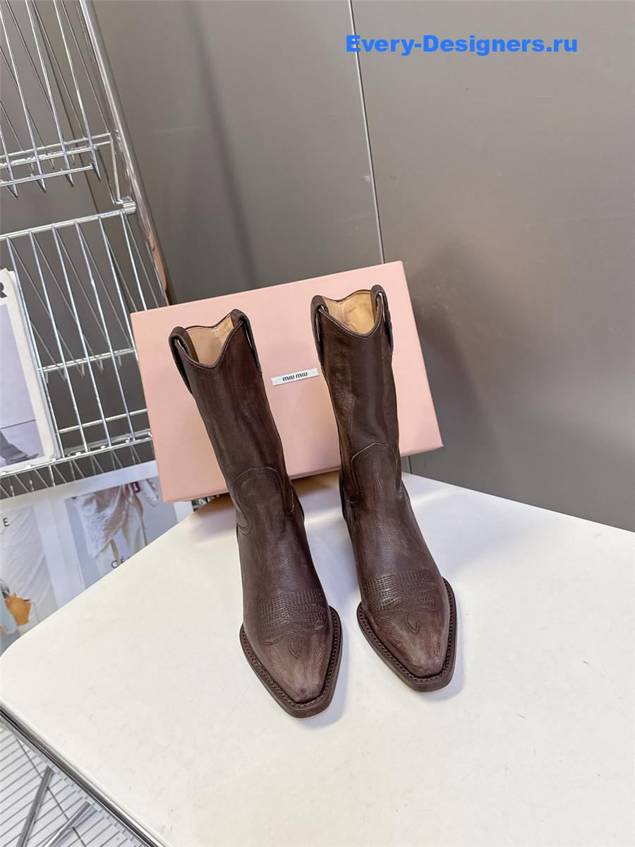 Miu Miu Campero Leather Cowboy Boots