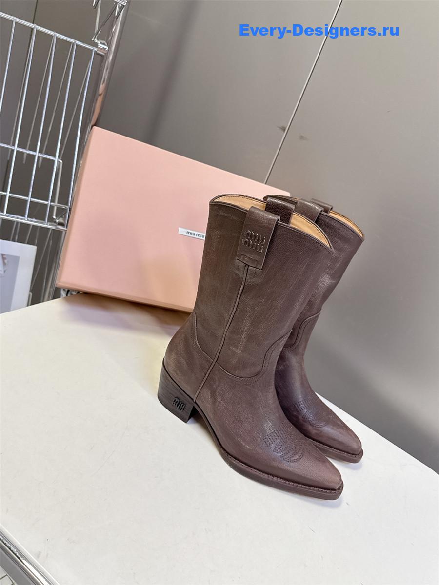 Miu Miu Campero Leather Cowboy Boots