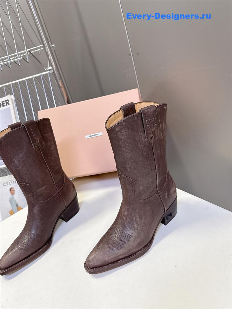 Miu Miu Campero Leather Cowboy Boots