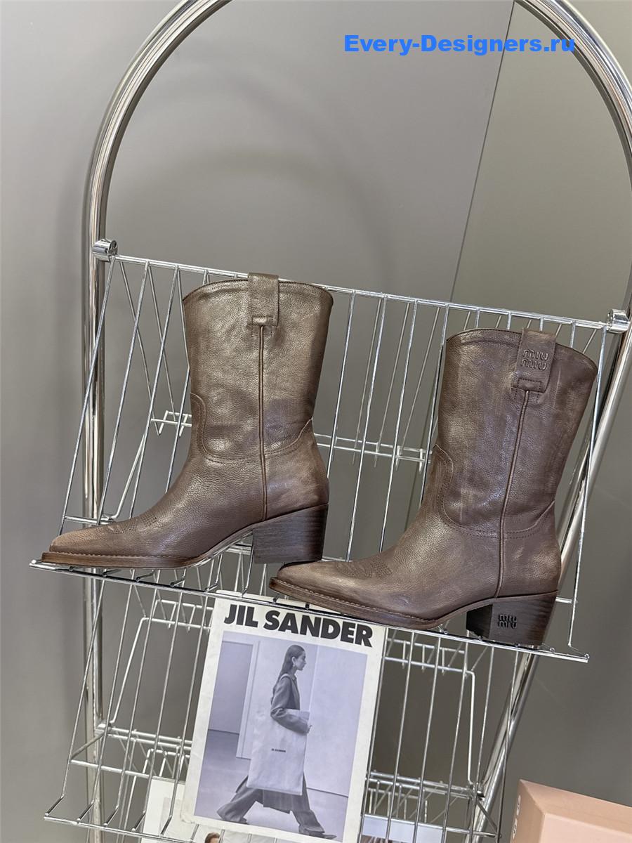 Miu Miu Campero Leather Cowboy Boots