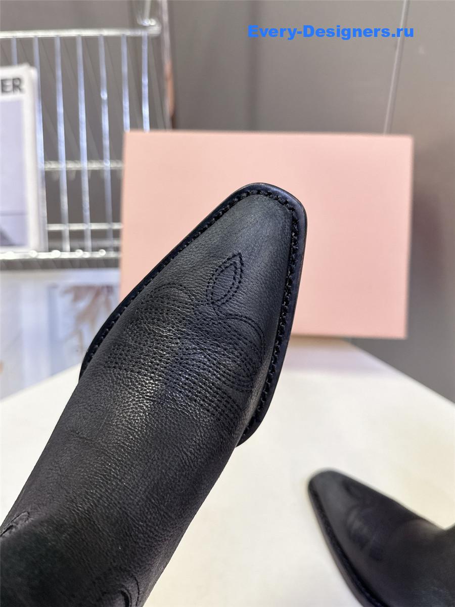 Miu Miu Campero Black Leather Cowboy Boots