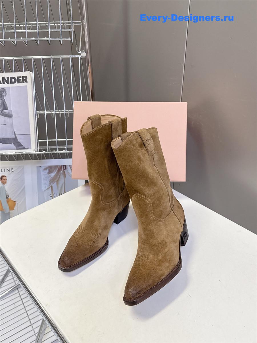 Miu Miu Campero Brown Leather Cowboy Boots
