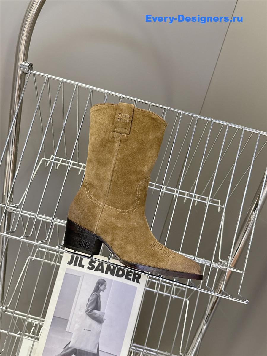 Miu Miu Campero Brown Leather Cowboy Boots