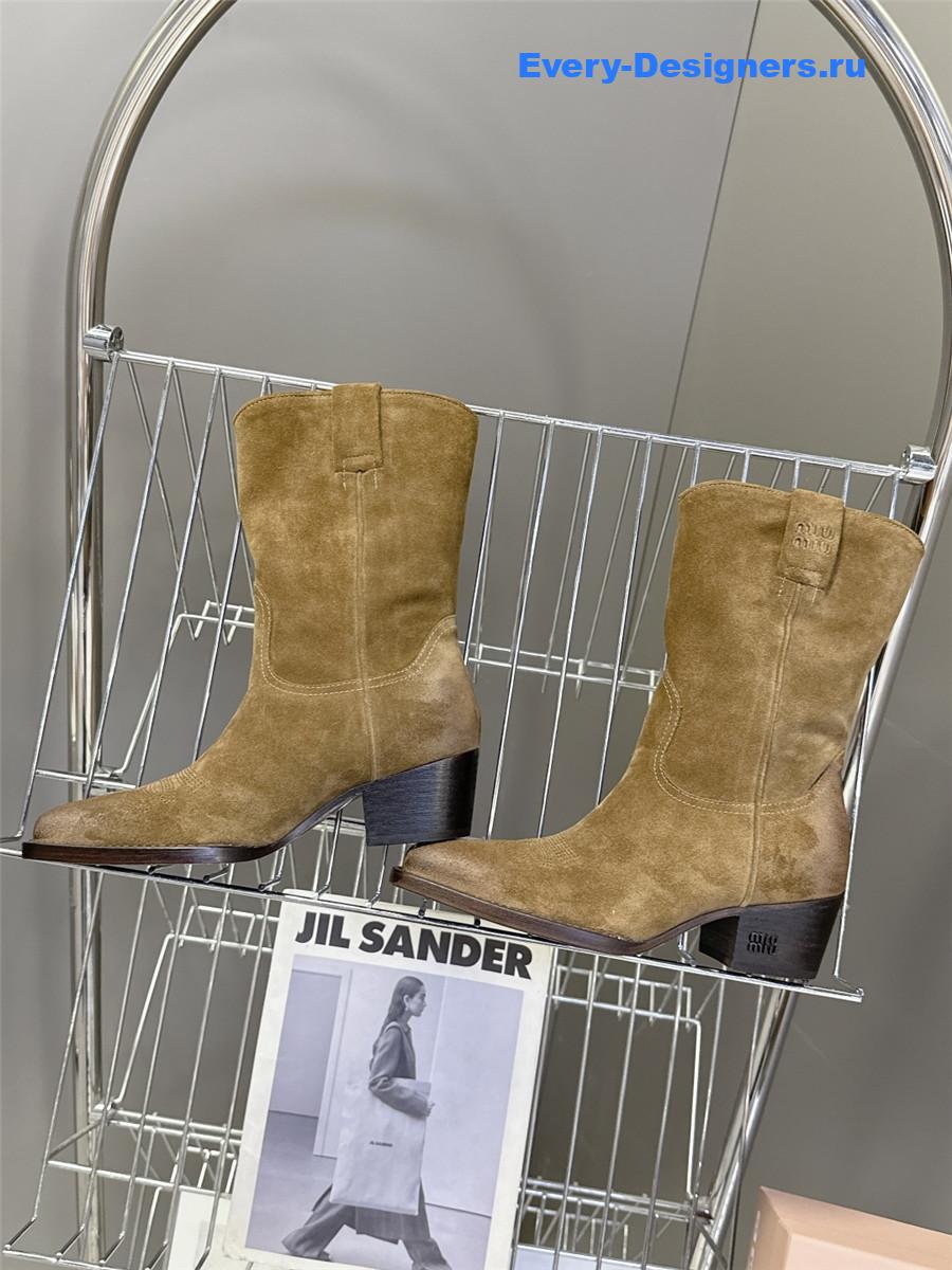 Miu Miu Campero Brown Leather Cowboy Boots