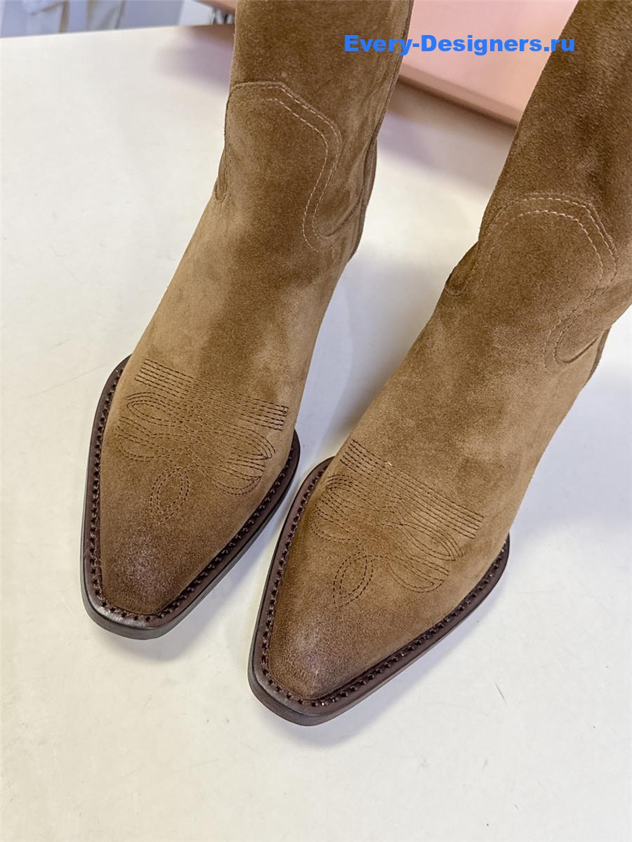 Miu Miu Campero Brown Leather Cowboy Boots