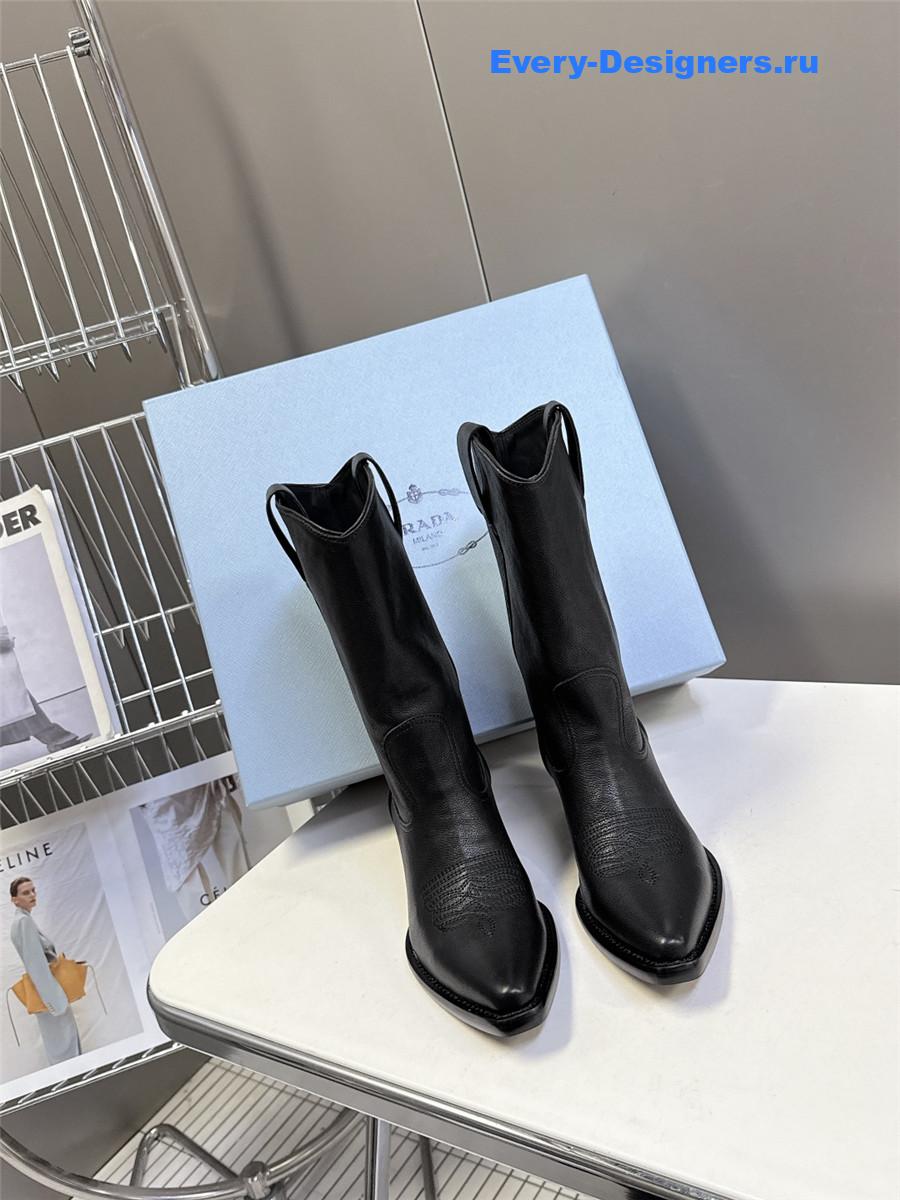Pra*a black leather cowboy boots
