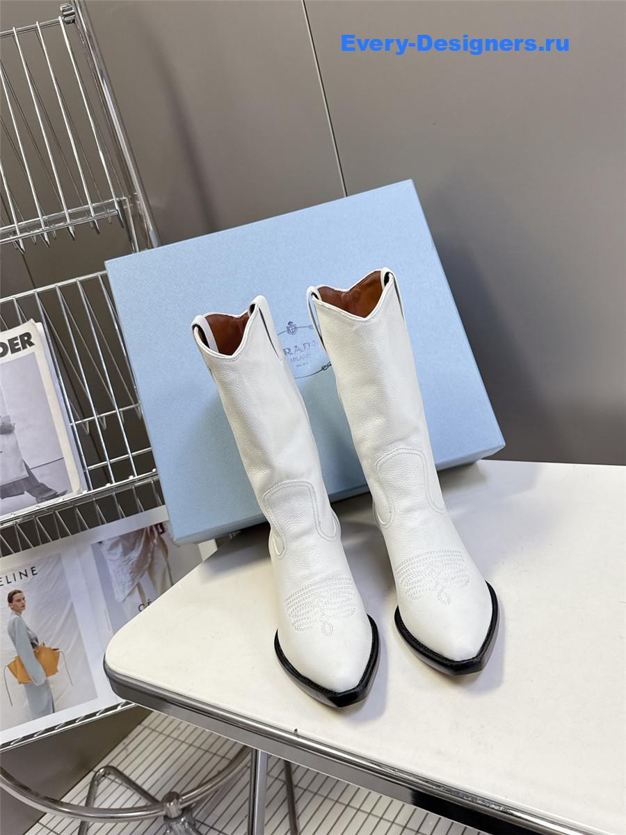 Pra*a white leather cowboy boots