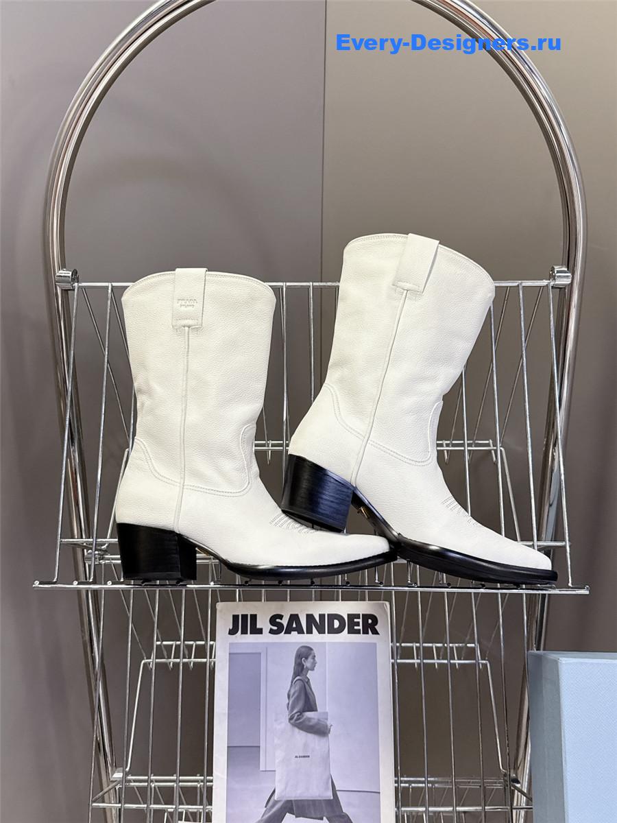 Pra*a white leather cowboy boots