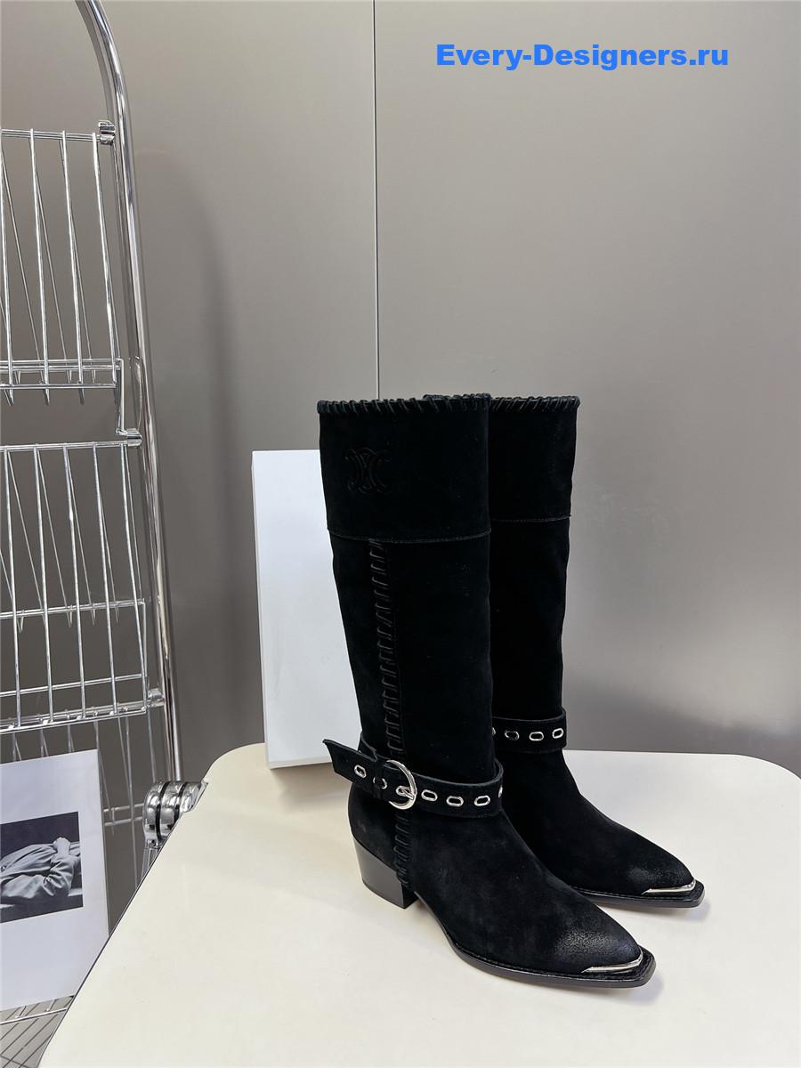 Ce1i*e pointed toe knee high black cowboy boots