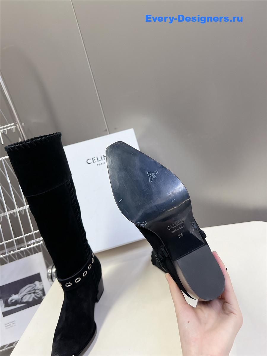 Ce1i*e pointed toe knee high black cowboy boots