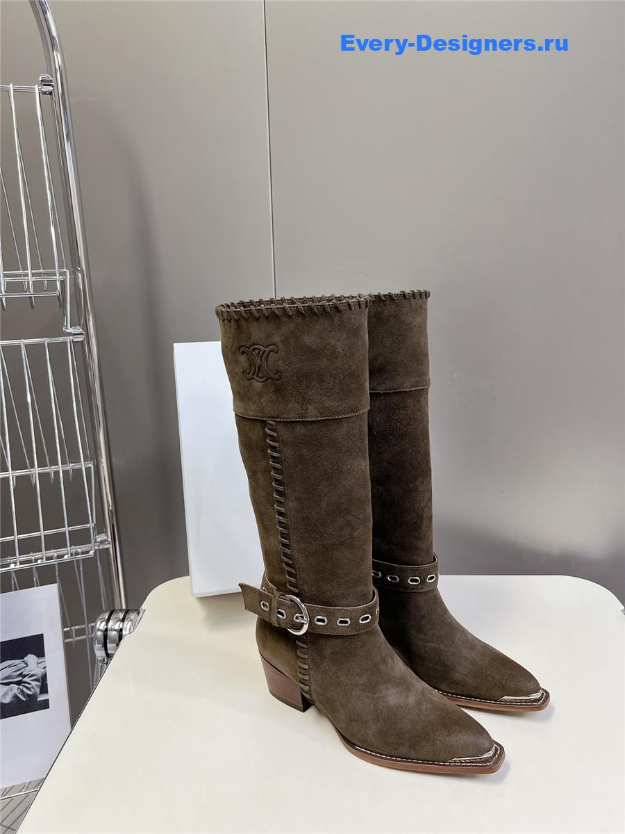 Ce1i*e pointed toe knee high green cowboy boots