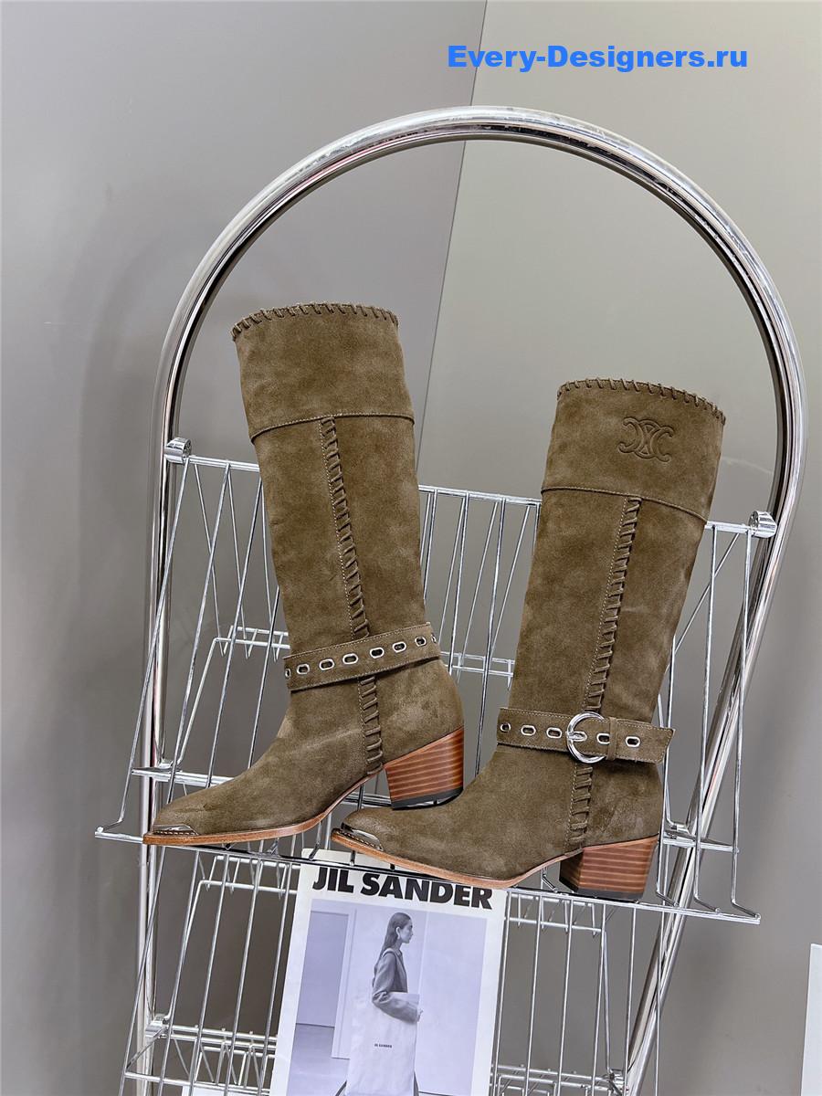 Ce1i*e pointed toe knee high green cowboy boots