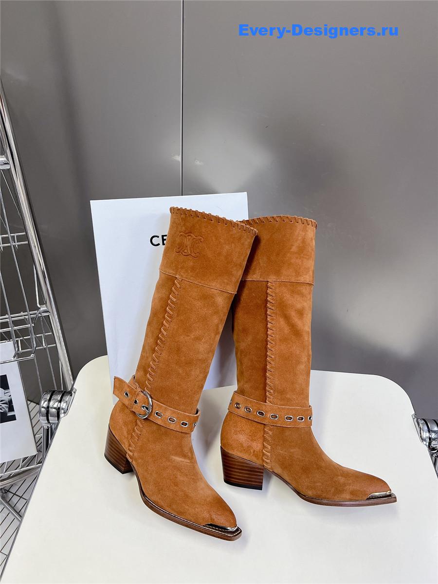 Ce1i*e pointed toe knee high brown cowboy boots