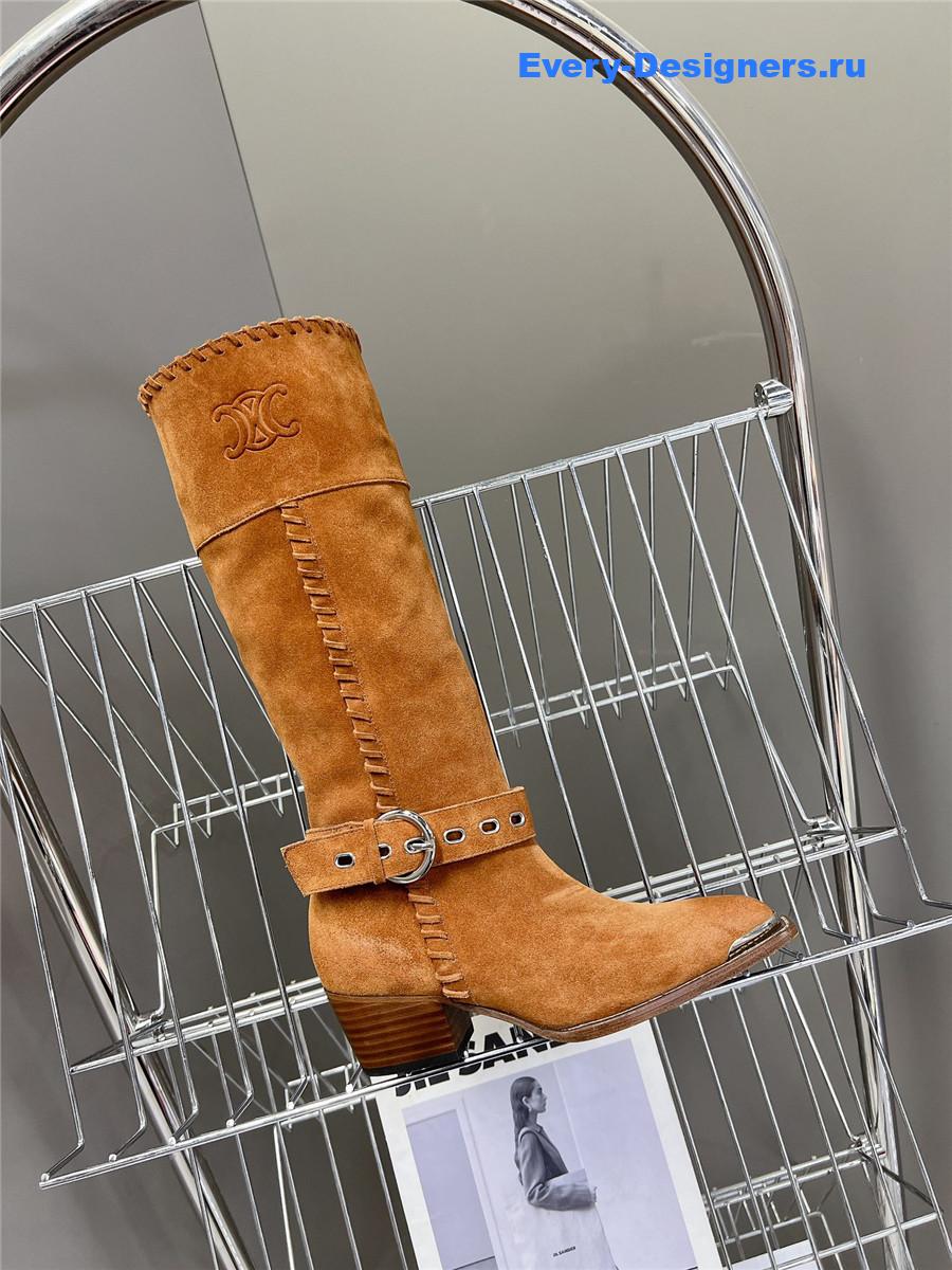 Ce1i*e pointed toe knee high brown cowboy boots