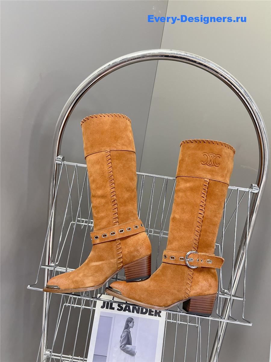 Ce1i*e pointed toe knee high brown cowboy boots