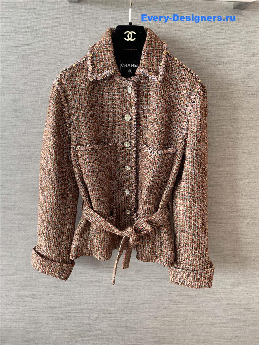 Ch**el brown embroidered tweed jacket