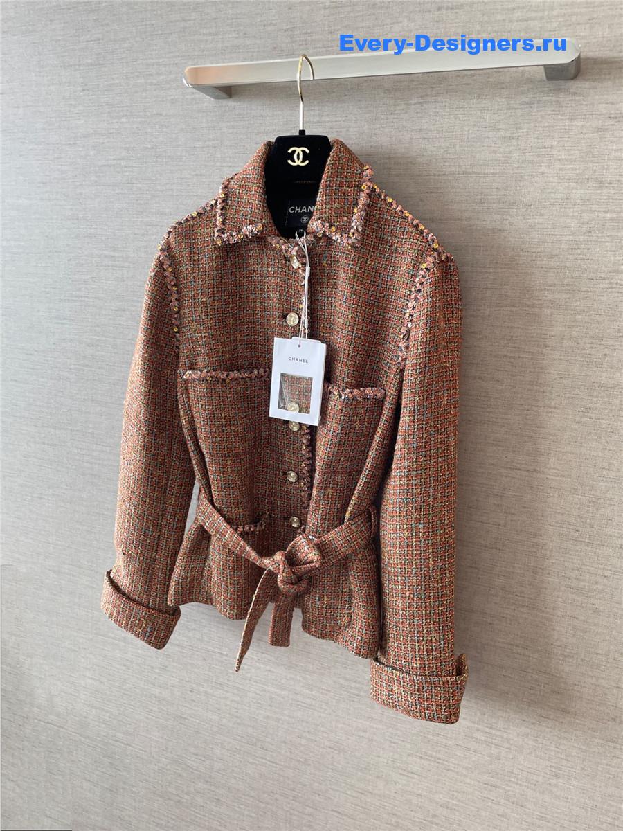 Ch**el brown embroidered tweed jacket
