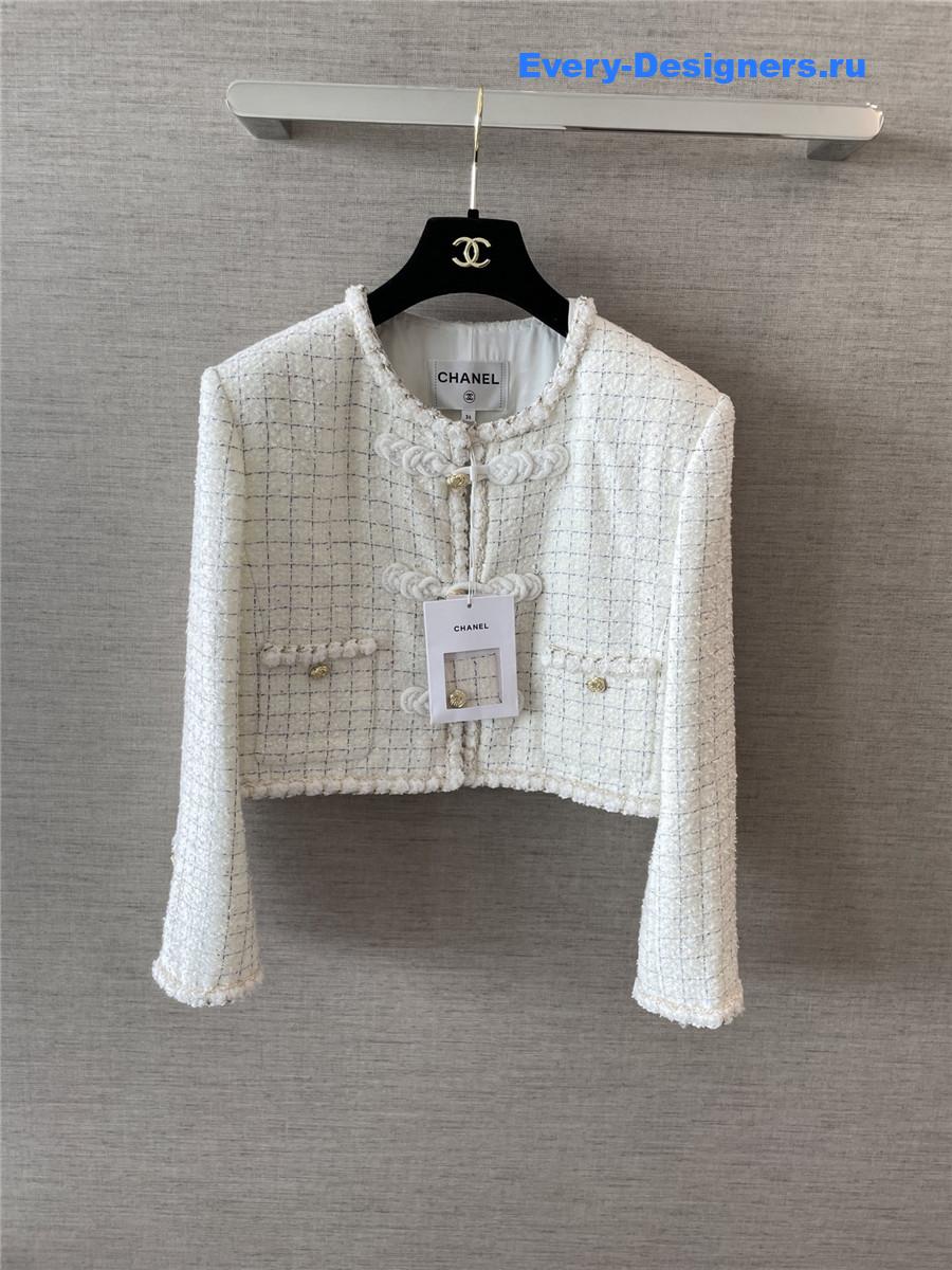 Ch**el white cropped tweed jacket