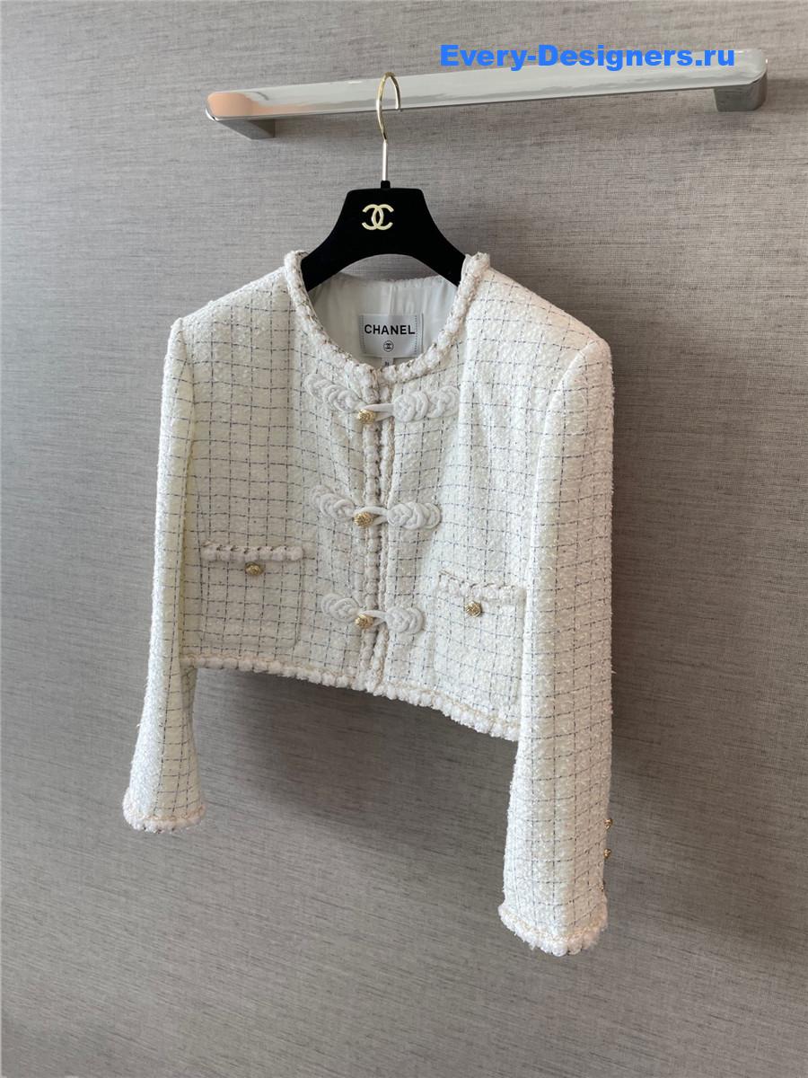 Ch**el white cropped tweed jacket