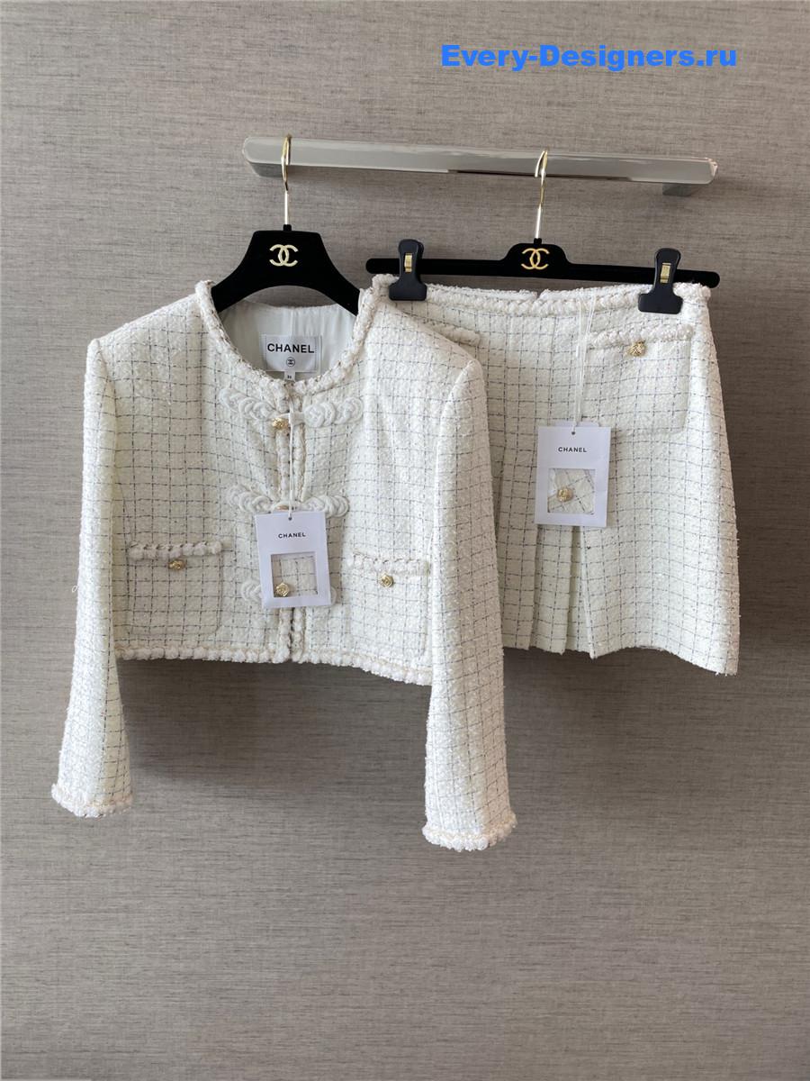 Ch**el white cropped tweed jacket