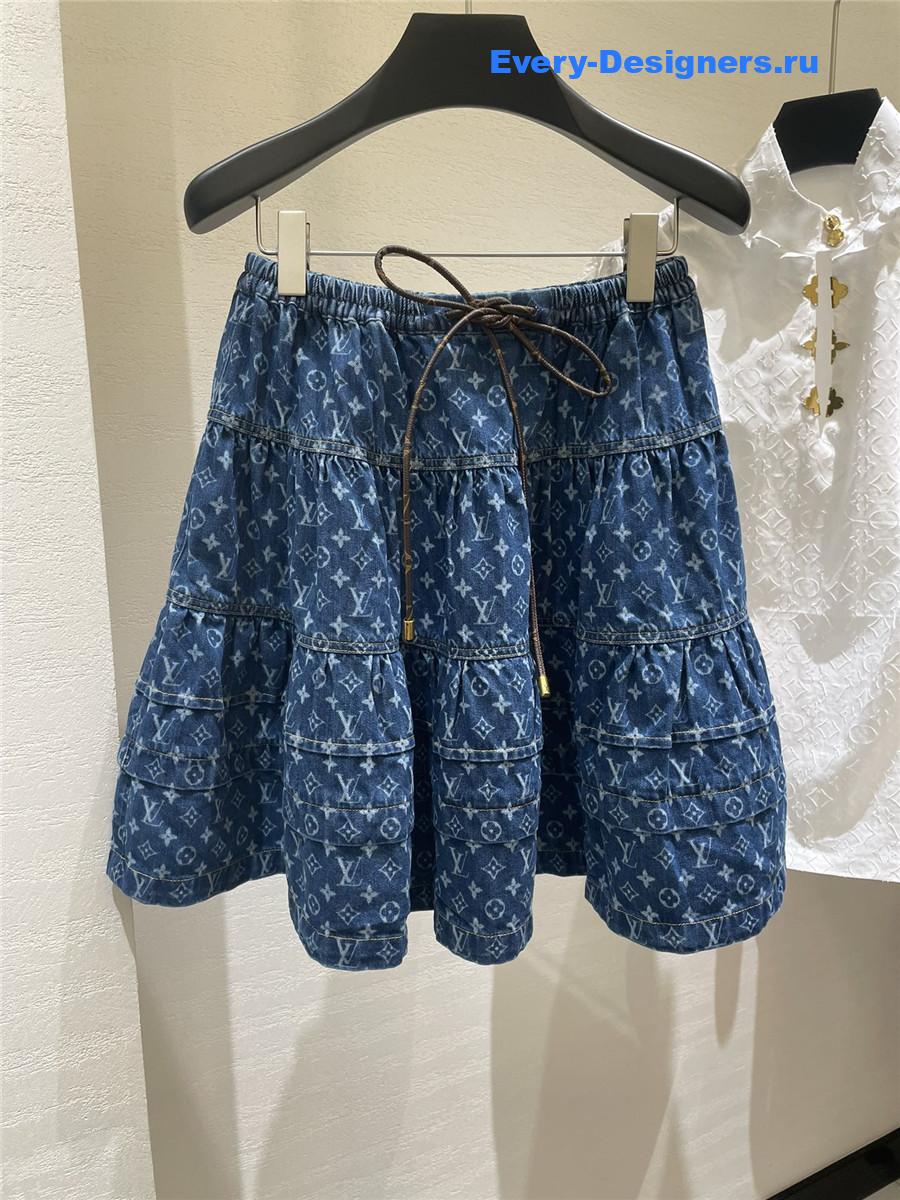 l0vis Vvtt0n monogram denim tiered skirt