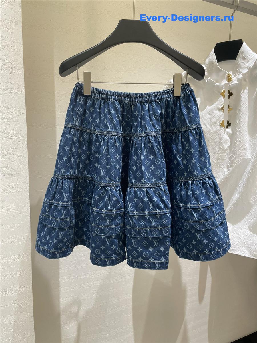 l0vis Vvtt0n monogram denim tiered skirt