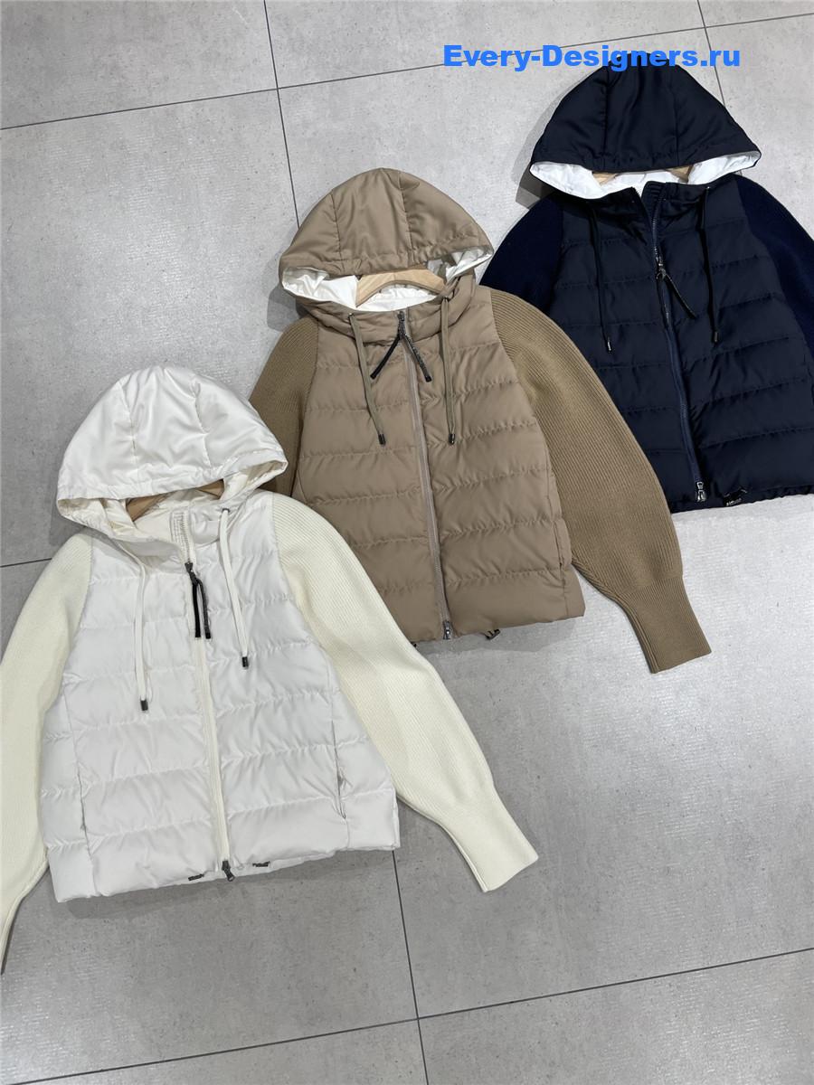BC Hooded Knitted-Sleeve Puffer Jacket