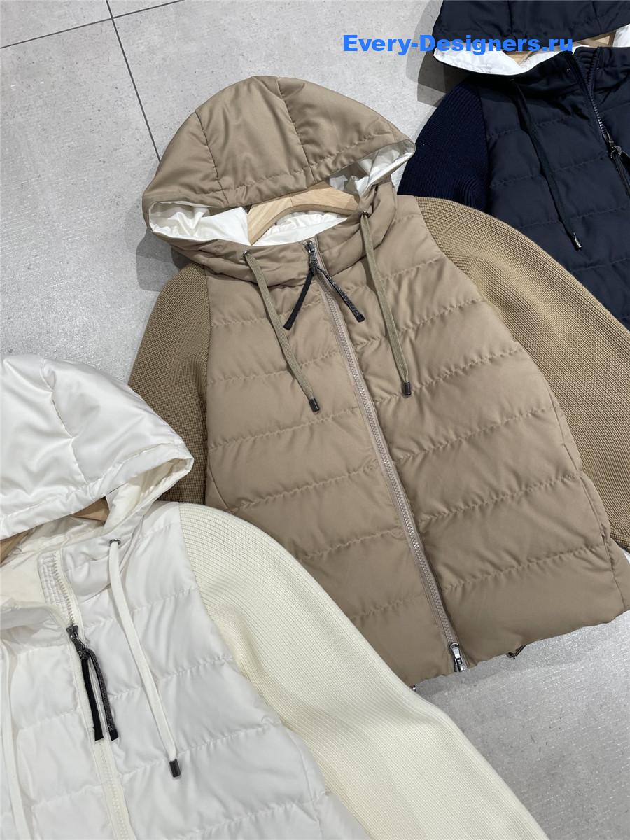 BC Hooded Knitted-Sleeve Puffer Jacket