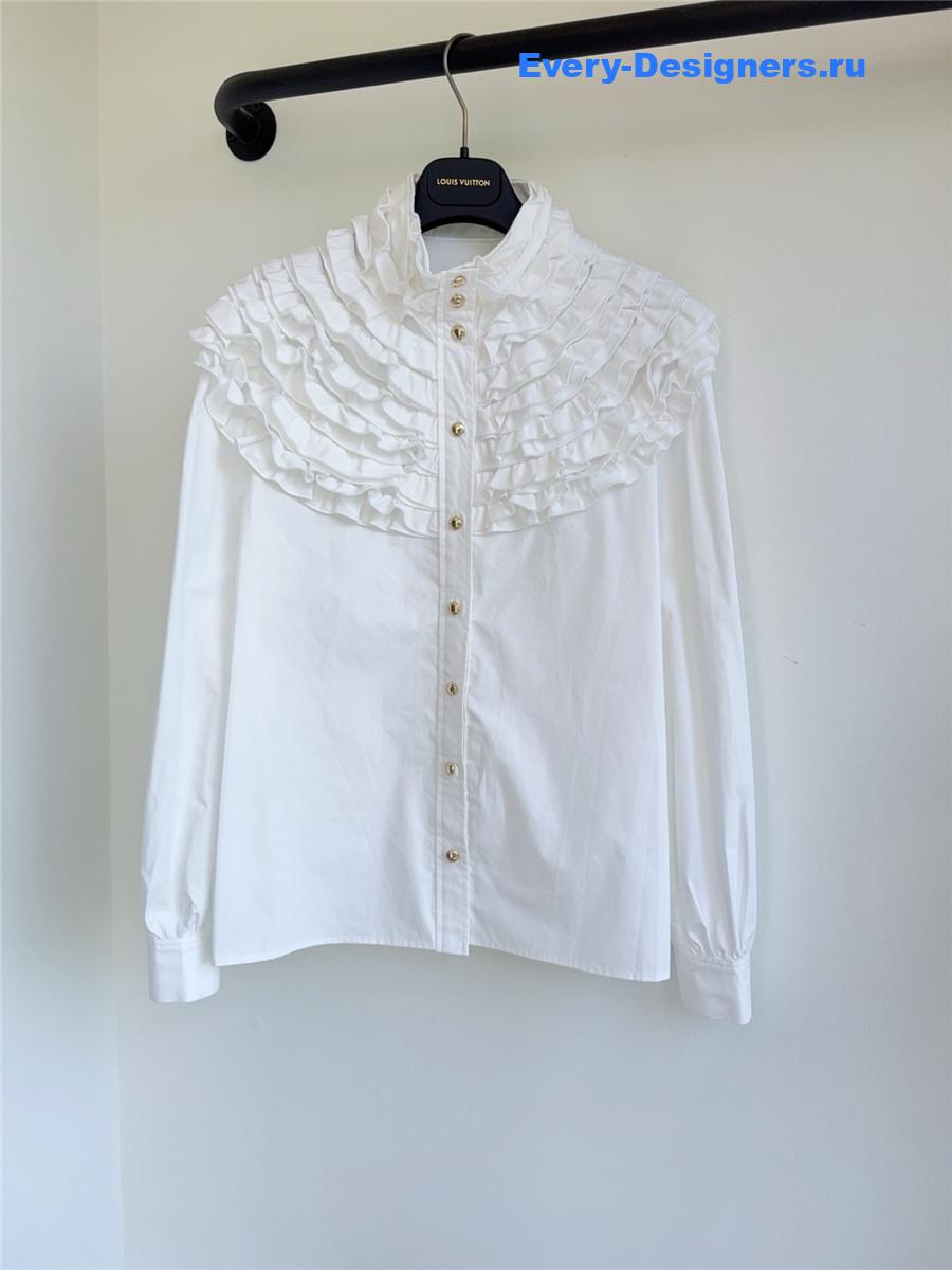 l0vis Vvtt0n white ruffle neck shirt
