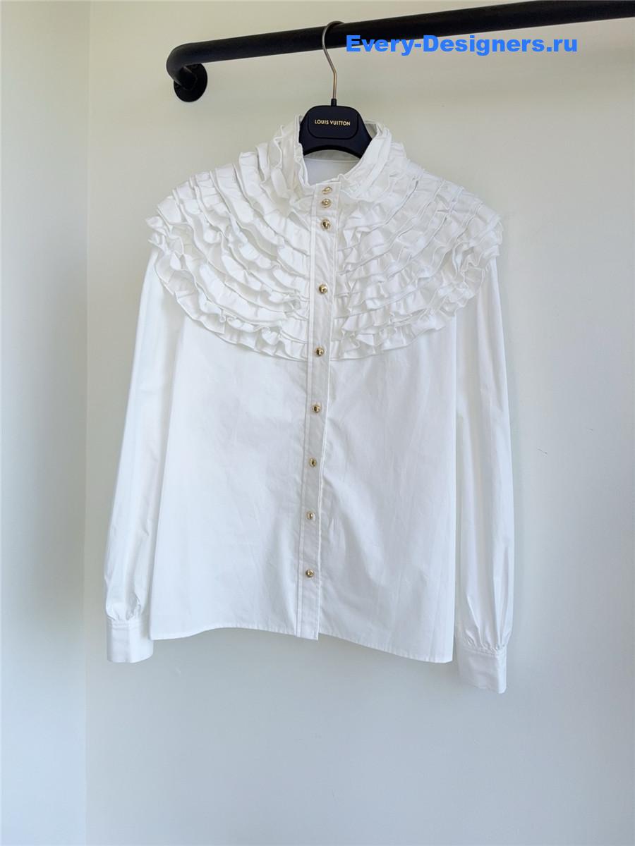 l0vis Vvtt0n white ruffle neck shirt
