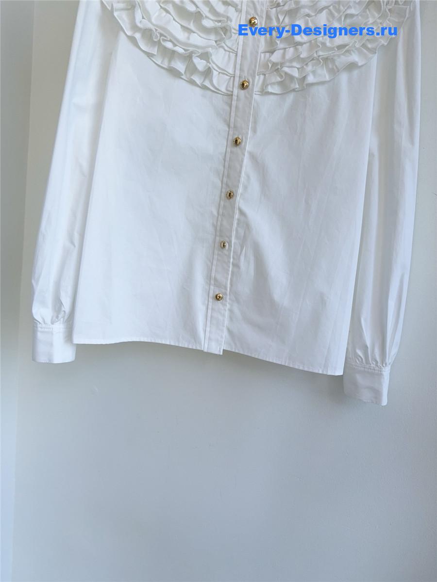 l0vis Vvtt0n white ruffle neck shirt