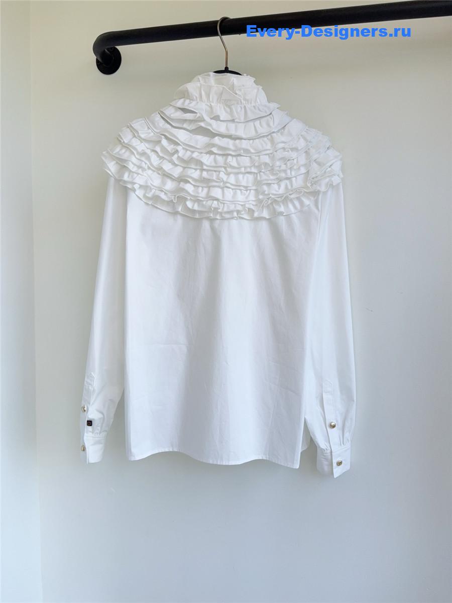 l0vis Vvtt0n white ruffle neck shirt