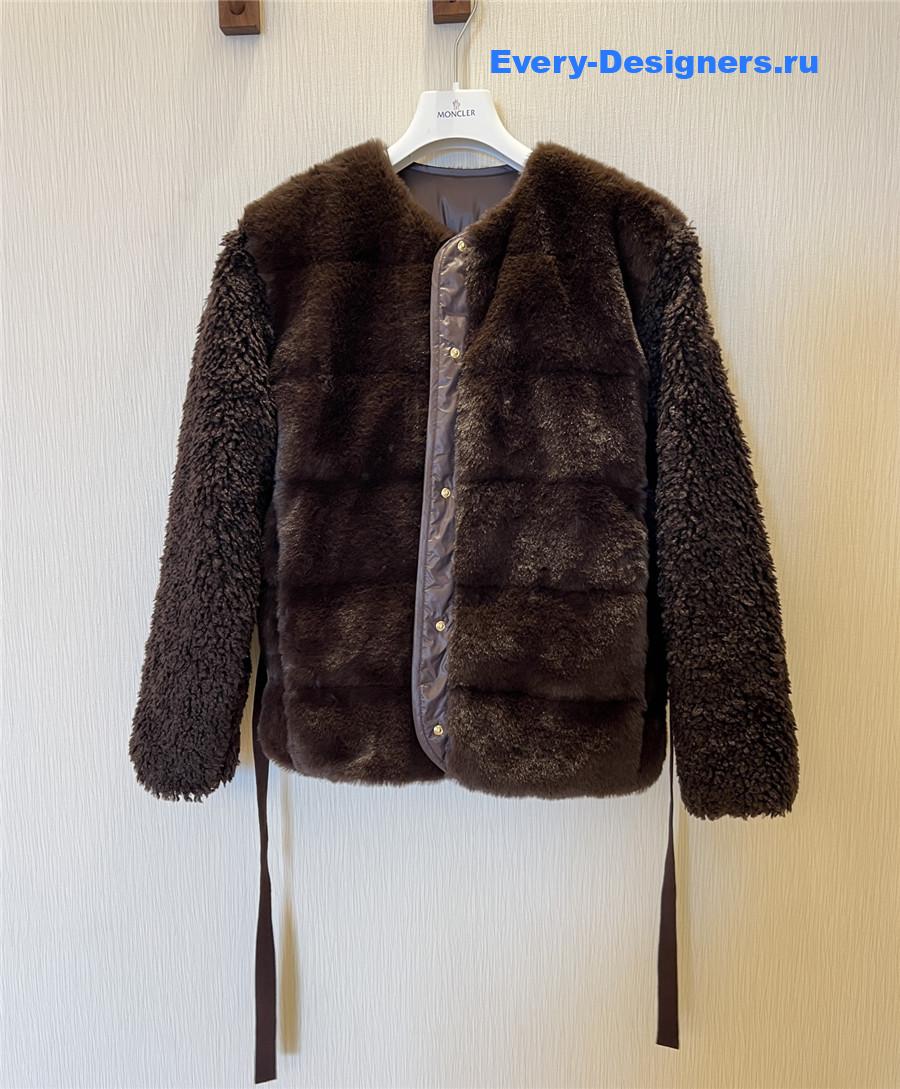 Moncler Dark Brown Jouillat Faux Fur & Teddy Down Jacket