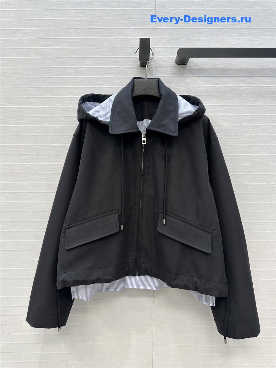 L0ew* black cotton hooded parka